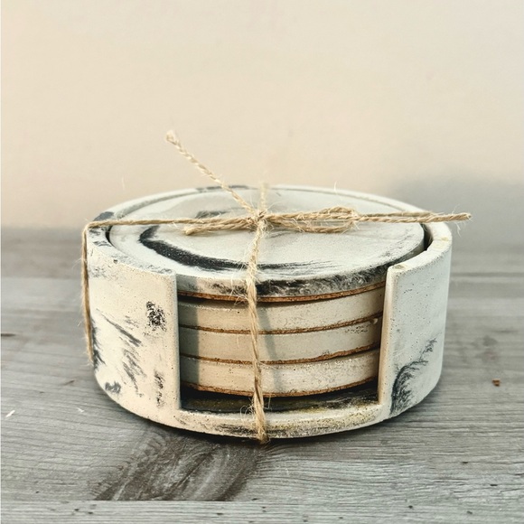 Handmade Marbled Concrete Coasters Set of 4 with holder– Waterproof, Cork-Backed - Picture 6 of 6